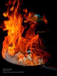 Pic Shrimps Flambe Fire Food Promo Food Boiled Food
