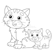 Cats have mingled with human life for at least 6,000 years before century. Coloring Page Outline Of Cartoon Cat With Kitten Pets Coloring Book For Kids Stock Vector Illustration Of Mouse Fluffy 166327426