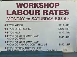 Workshop Labour Rates Mechanic Humor Funny Signs