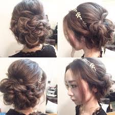 編み込み ヘアアレンジ セミロング 結婚式vicushair 田渕 英和