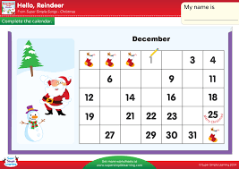 People commonly use this calculator to find out the number of days before certain events in their lives are due to happen. Hello Reindeer Worksheet Complete The Calendar 1 Super Simple