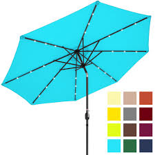 Best Choice Products 10ft Solar Led Lighted Patio Umbrella W Tilt Adjustment Fade Resistant Fabric Light Blue Walmart Com Patio Umbrella Solar Umbrella Solar Led