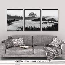 Black And White Photography Wall Art Poster Print Set Of 3 Piece Fog Forest Landscape Set Full Moon Nat Photography Wall Art Photography Wall Outer Space Art