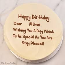 Dear Brother Birthday Cake With Name And Photo For Brother The Name Althea Is Generated On Birthday Cake With Wish With Name Image Download And Share Birthday C Cake Name Birthday Cake For Brother Write Name On Cake
