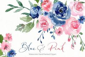 Watercolor Blue And Pink Roses Flowers Png 236887 Illustrations Design Bundles Blue Flower Painting Blue Pink Roses Pink And Blue Flowers
