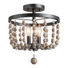 It's rustic, industrial, and minimalist all in one cool design. Laluz Semi Flush Mount Ceiling Light 3 Light Bohemian Lighting For Entryway Foyer Distressed Wood Beads Dark Silver Brushed 12 D X 13 6 H Amazon Com