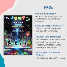 Editable Jump Birthday Party Invitation, Glow Trampoline Party Invite,  Bounce House Party Neon Party Invites Glow Jump Party Download JP3 - Etsy