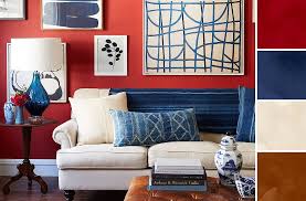 8 Foolproof Color Palettes For Every Room Red Living Room Walls Red Couch Living Room Blue And Orange Living Room