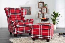 Stilvoller Ohrensessel Jackson Inkl Hocker In Rot Kariert Ohrensessel Sessel Sessel Mit Hocker