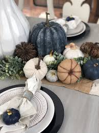 Fall Dining Room With Diy Navy Blue Pumpkins Fall Dining Room Blue Fall Decor Autumn Dining