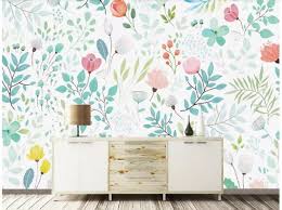 Hand Bemalt Aquarell Garten Tapete Wandbild Frische Kleine Etsy Wandtapete Wandbild Wand