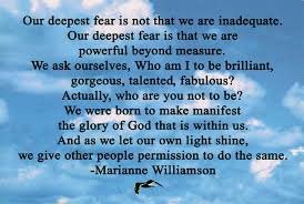 Our Deepest Fear Is Not That We Are Inadequate Our Deepest Fear Is That We Are Powerful Beyond Measure Inspirational Postcard Seagull Soaring Sky Clouds Marianne Williamson Quote
