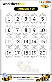 Numbers coloring page with few details for kids : Coloring Printable Worksheet For Kids From Numbers 1 20 Worksheet Bee