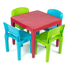 This cute little table and chairs is the perfect place for your child, grandchild, niece or nephew to play. Humble Crew Lightweight Kids Multi Colored Plastic Table And 4 Chair Set Uv777 The Home Depot