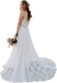 However, if you're afraid of catching a chill when you step outside, consider pairing a shawl with your dress. Bohemian Wedding Dresses Spaghetti Strap With Adjustable Drawstring Lace Bridal Gowns At Amazon Women S Clothing Store