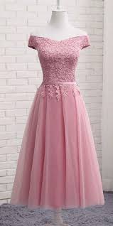 Cute Off Shoulder Pink Homecoming Dress Tulle Appliques Girls Cocktail Party Gowns Sho Pink Homecoming Dress Lace Evening Dresses Tea Length Homecoming Dresses