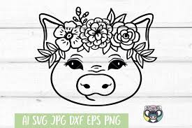 Pig With Floral Crown Files For Cricut Cut File Dxf Png 577275 Cut Files Design Bundles
