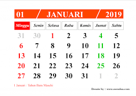 Detail jadwal libur nasional dan cuti bersama 2019 sbb : Kalender Januari 2019 Pdf