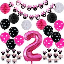 Pair your little minnie up with a mickey mouse for an adorable little couples costume. Amazon Com Minnie Themed 2nd Birthday Supplies Kit Minnie Themed Party Decorations Hot Pink Happy Birthday Banner Cupcake Toppers Wrappers Home Kitchen