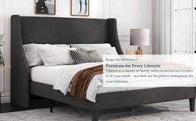 Queen upholstered panel bed (headboard, footboard and rails) made of engineered wood and. Amazon Com Allewie Full Size Modern Platform Bed Frame With Wingback Upholstered Bed Frame With Headboard Wood Slat Support Mattress Foundation Dark Grey Full Furniture Decor