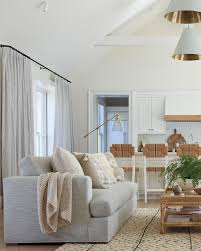 open plan kitchen living room grey sofa