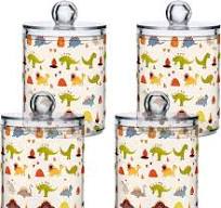 CHIFIGNO Cute Dinosaurs Cartoon Clear Plastic Jars 2 Pack Clear Apothecary  Plastic Jars Bathroom Canister Storage Organization for Cotton Ball, Cotton  ...