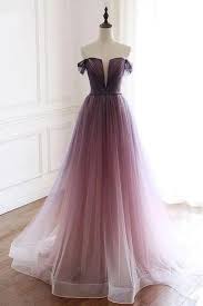 A Line Off The Shoulder Ombre Prom Dresses With Belt Purple Gradient Long Tulle Formal Dress N2436 Ombre Prom Dresses Lace Evening Dresses Off Shoulder Evening Dress