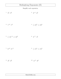 The Multiplying Exponents With Negatives E Math Worksheet From The Algebra Worksheets Page At Math Drills Exponent Worksheets Negative Exponents Exponents