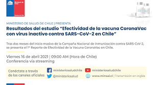 De acuerdo a la última información oficial entregada por el ministerio de salud (minsal), en la última jornada de vacunación masiva 151.086 personas fueron inoculadas a lo largo de todo el país. Ministerio De Salud On Twitter Manana Viernes 16 De Abril Desde Las 09 00 Hrs 10 00 Magallanes 13 00 Gmt Se Presentara El 1Âº Reporte Del Estudio Efectividad De La Vacuna Coronavac Con