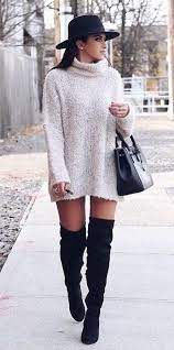 Winter Outfits Gray Turtle Neck Long Sleeve Mini Dress Moda Stilleri Mi Ni Elbi Se Kis Kiyafetleri