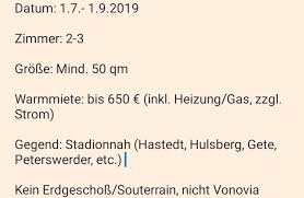 Hier können gartenartikel wie werkzeuge, baustoffe, pflanzen usw. Katrin Lebenslang Grun Weiss On Twitter Da Langsam Die Ersten Wohnungen Fur Den Zeitraum Frei Werden Versuche Ich Es Nochmal Uber Vitamin B Ich Suche Eine Wohnung In Bremen Ideal Ware