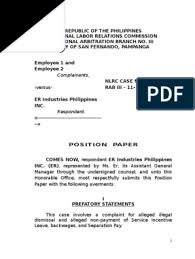 In philippines corruption comes in different framework such as bribery, extortion, cronyism, nepotism, patronage primarily, it is important to examine corruption in the world and how it differs from country to country. Position Paper Respondents Illegal Dismissal Contractual Term Employment