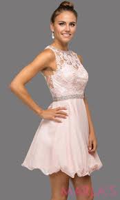 Short Blush Pink Graduation Dress With Lace Bodice Beaded Belt And Flowy Chiffon Skirt Perfect For Grad Pink Prom Dresses Short Lace Dress Grad Dresses Short