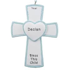 Baby Boy Baptism Christening Blue Glittered Cross Ornament Personalized Ornaments For You
