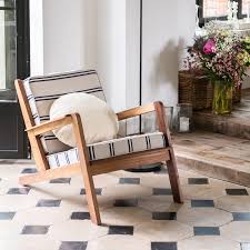 Gloria Fireside Chair Brown Wood Striped Black And Beige Dedar Fabric In 2020 Fireside Chairs Outdoor Living Room Seat Design