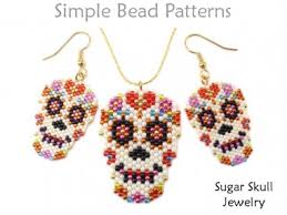 June 20, 2018 by beadsmagic. Day Of The Dead Sugar Skull Earrings Necklace Pin Beading Pattern