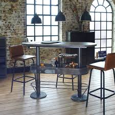 Table Haute Ovale Bois Metal Patine Grise Avec Rangement Table Haute Cuisine Table Haute Table Haute Industrielle
