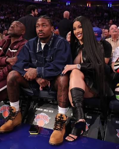 Stefon Diggs and Cardi B courtside in the Garden #NBAPlayoffs