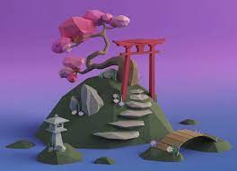 I Made A Little Low Poly Japanese Garden After The Donut Tutorial I Hope You Enjoy It Blender Low Poly Low Poly Art Japanese Garden