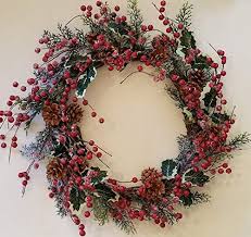 Holly Red Berry Pinecone Frosted Snow Christmas Winter Holiday Door Wreath Candle Ring 16 Farmhouse Goals
