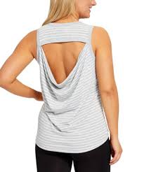 Yogalicious Heather Gray White Stripe Cutout Drape Back Tank Women