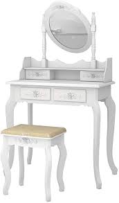 Panow Vanity Table Set 4 Drawer 360 Degree Rotation Removable Mirror Dresser Makeup Table With Oval Mirror In 2020 Vanity Table Set Dressing Table Vanity Vanity Table