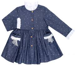 Lappepa moda infantil vestido niña estampado loros. Lappepa Moda Infantil Vestido Nina Denim Estrellitas Cuello Puntilla Blanco Missbaby