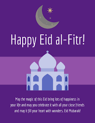 Businesses have normal opening hours. Purple Happy Eid Al Fitr Holiday Card Template