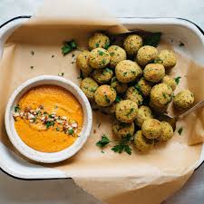 Quinoa And Chickpea Flour Falafel With Romesco Sauce Recipe On Food52 Recipe Falafel Recipe Chickpea Flour Recipes