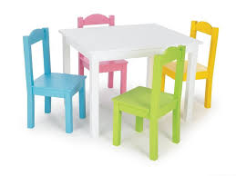 White Table 4 Vivid Pastel Colored Chairs Wood Set Kids Playroom Home Daycare Kids Wooden Table Wooden Table And Chairs Pastel Chair