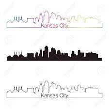 Kansas City Skyline Linear Style With Rainbow In Editable Vector Kansas City Skyline City Tattoo Kansas City