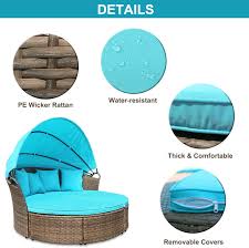 Don't wait to refresh your space. Buy M W Patio Furniture Round Outdoor Daybed With Retractable Canopy And Soft Cushions Pe Wicker Rattan Sectional Sofa Set For Lawn Garden Backyard Pool Online In Indonesia B07ggwnw56