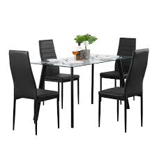 Check out our dining room set selection for the very best in unique or custom, handmade pieces from our dining room furniture shops. Stunning Glass Black Dining Table Set And 4 Leather Chairs Kitchen Furniture High Back Glass Table Top Metal Frame Table One Table 4 Chairs Furniture Dining Room Furniture Umoonproductions Com