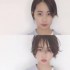 オーダー方法の解説 short tsukasa カットとスタイリングで ビフォーアフター before 前髪が分かれておでこが広いのが気になる 直毛なのでハネると完全に寝ぐせ 毛先のまとまりがない after 前髪を厚めにカットして